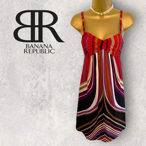 Banana Republic Dresses & Skirts - BANANA REPUBLIC Womens Multicoloured Striped Silk Party Occasion Dress US 2 UK 6